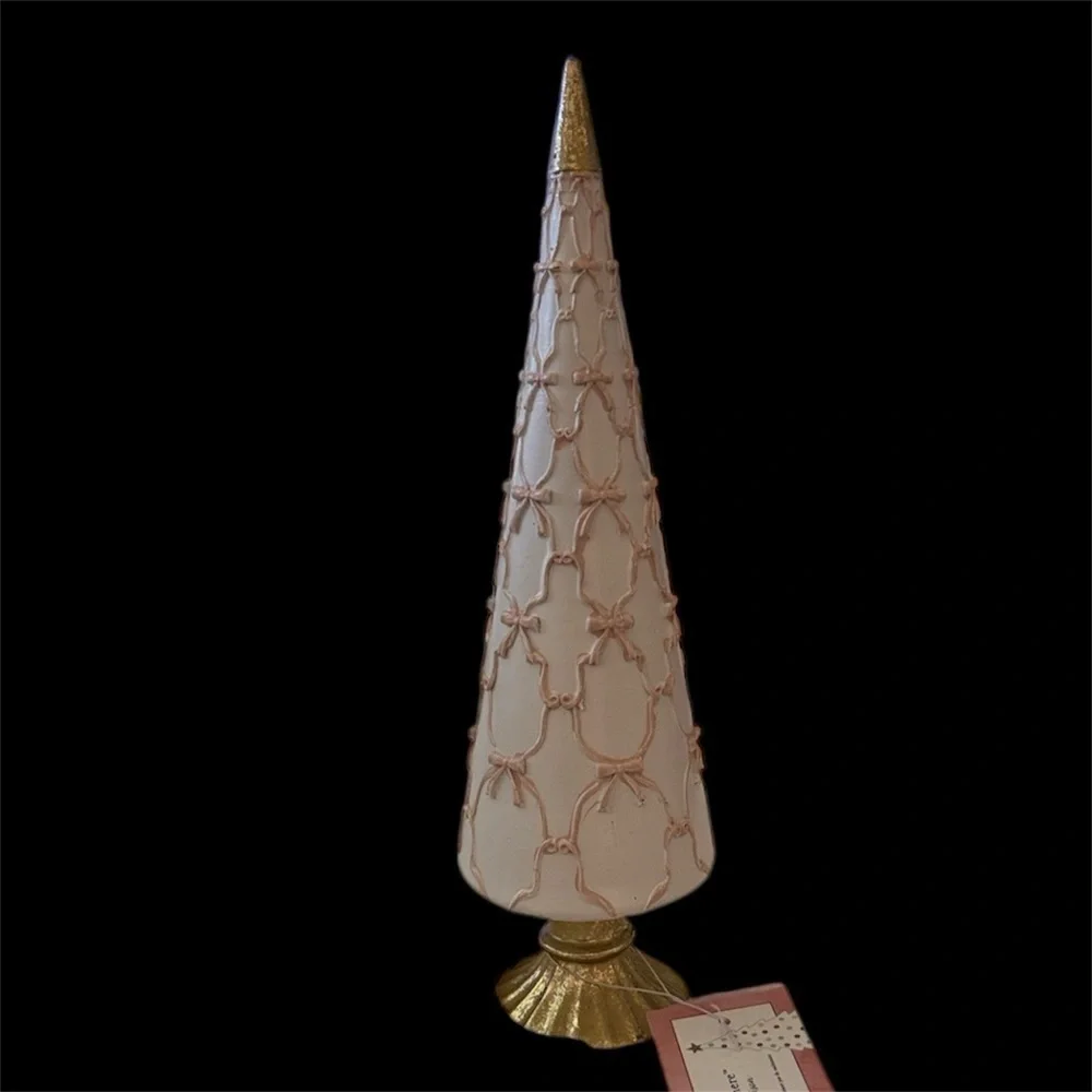 Cupcakes and cashmere Christmas Tree pink bows across white cone & gold base